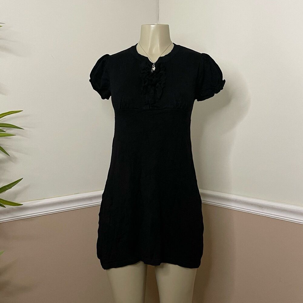 Candie’s Women's Y2K Vintage Black Ruffle Collar Coquette Tunic Dress